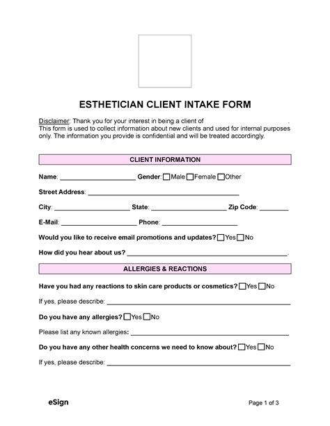 Esthetician Consultation Form Template